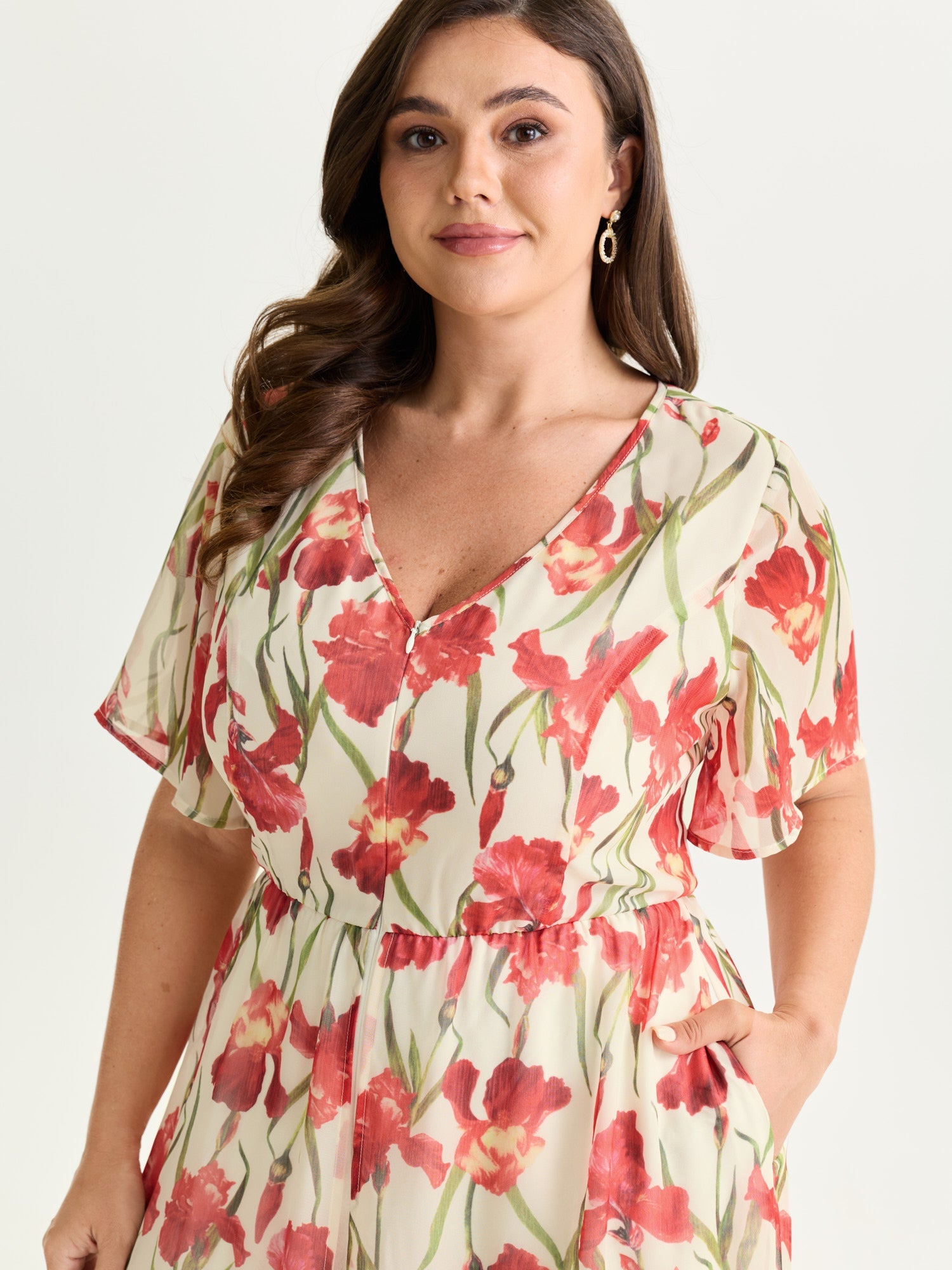 Hidden Zipper Floral Layered Pockets Jumpsuit
