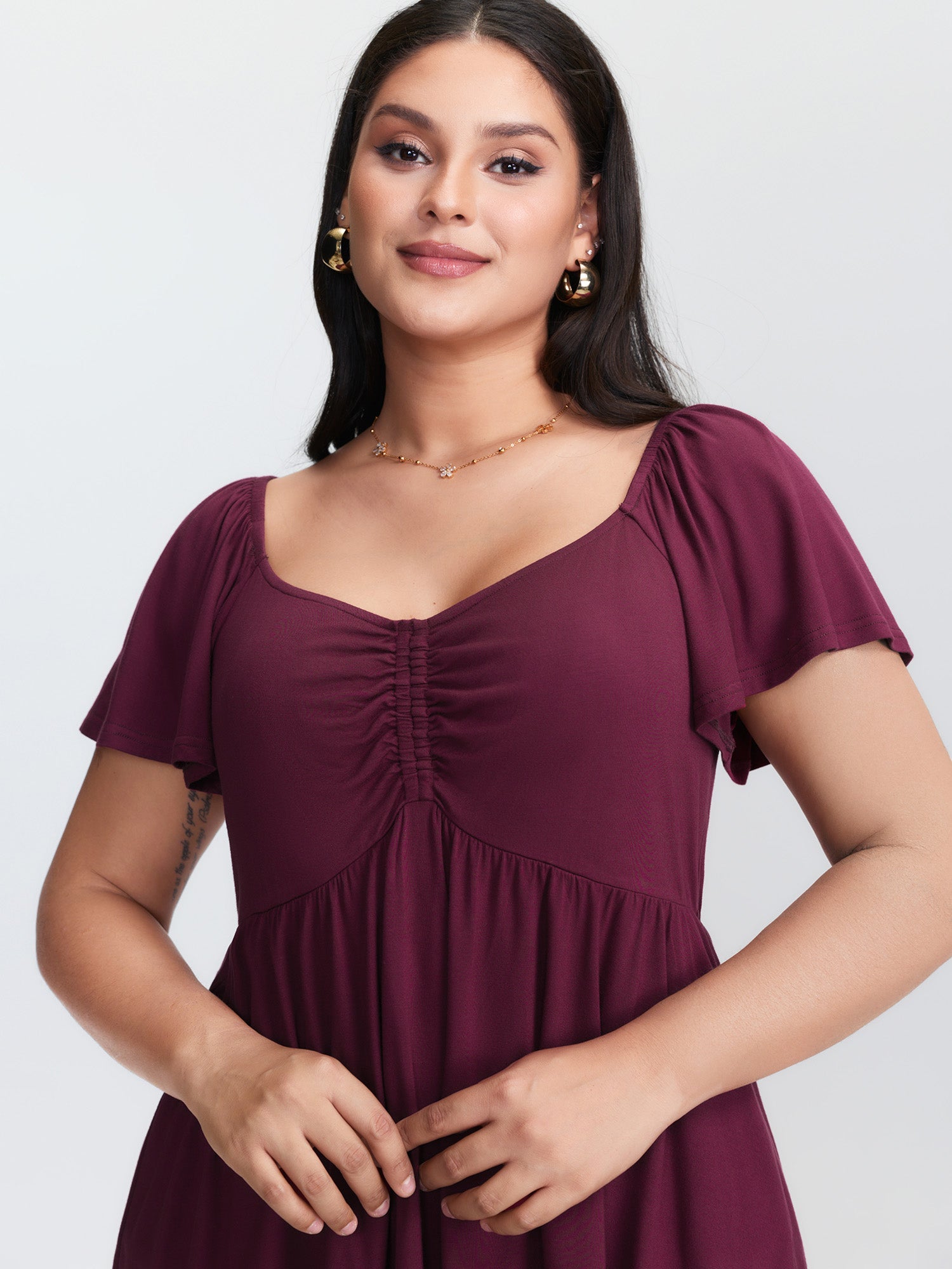 Stretchy Ruched Bodice Pleated Knit Top