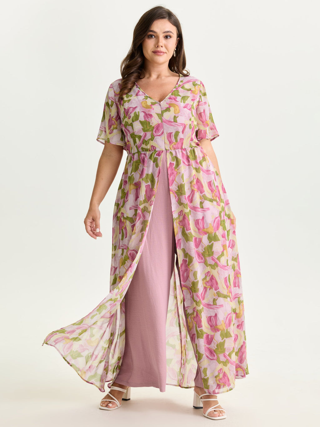 Hidden Zipper Floral Layered Pockets Jumpsuit