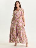 Hidden Zipper Floral Layered Pockets Jumpsuit