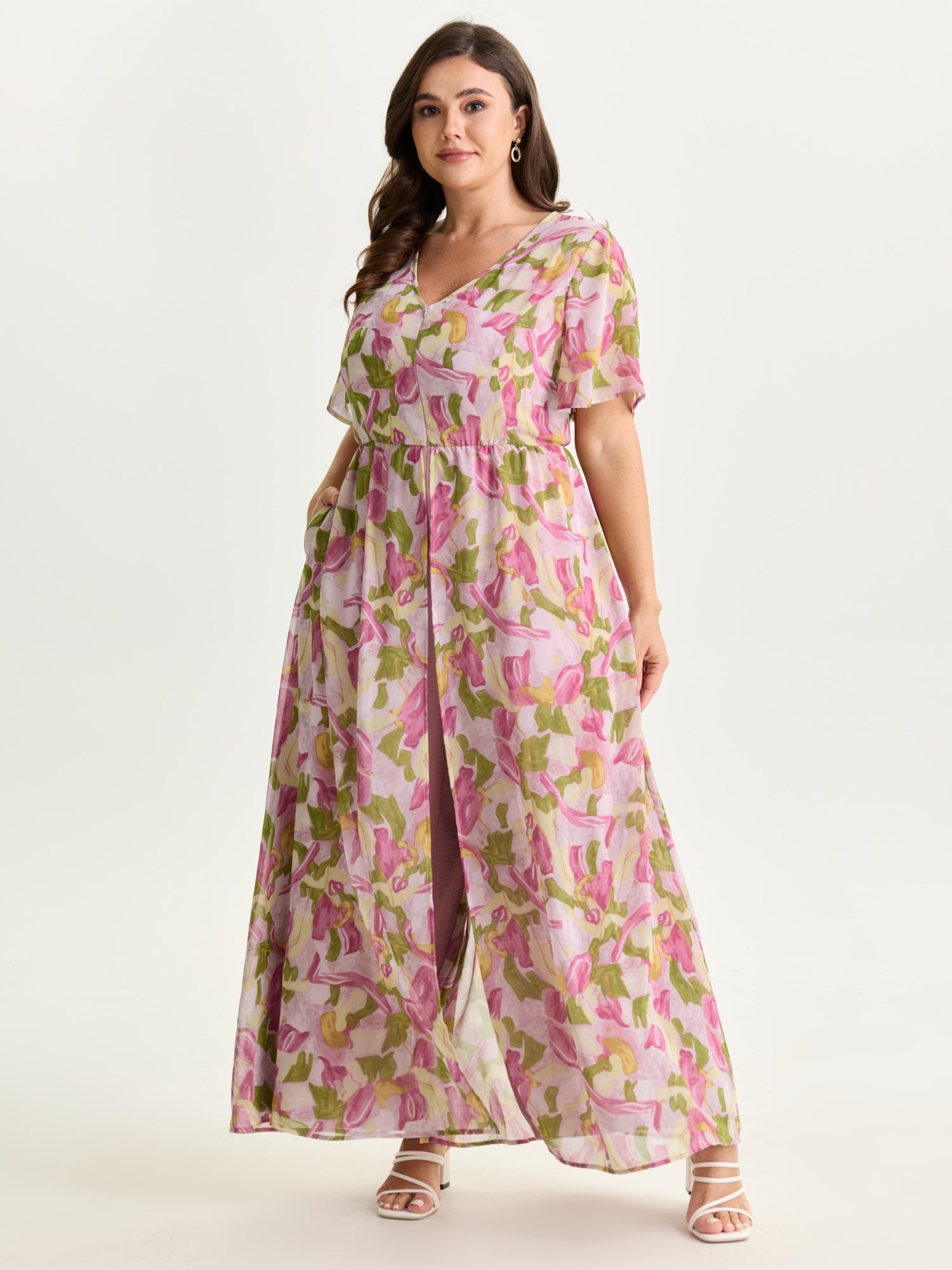 Hidden Zipper Floral Layered Pockets Jumpsuit