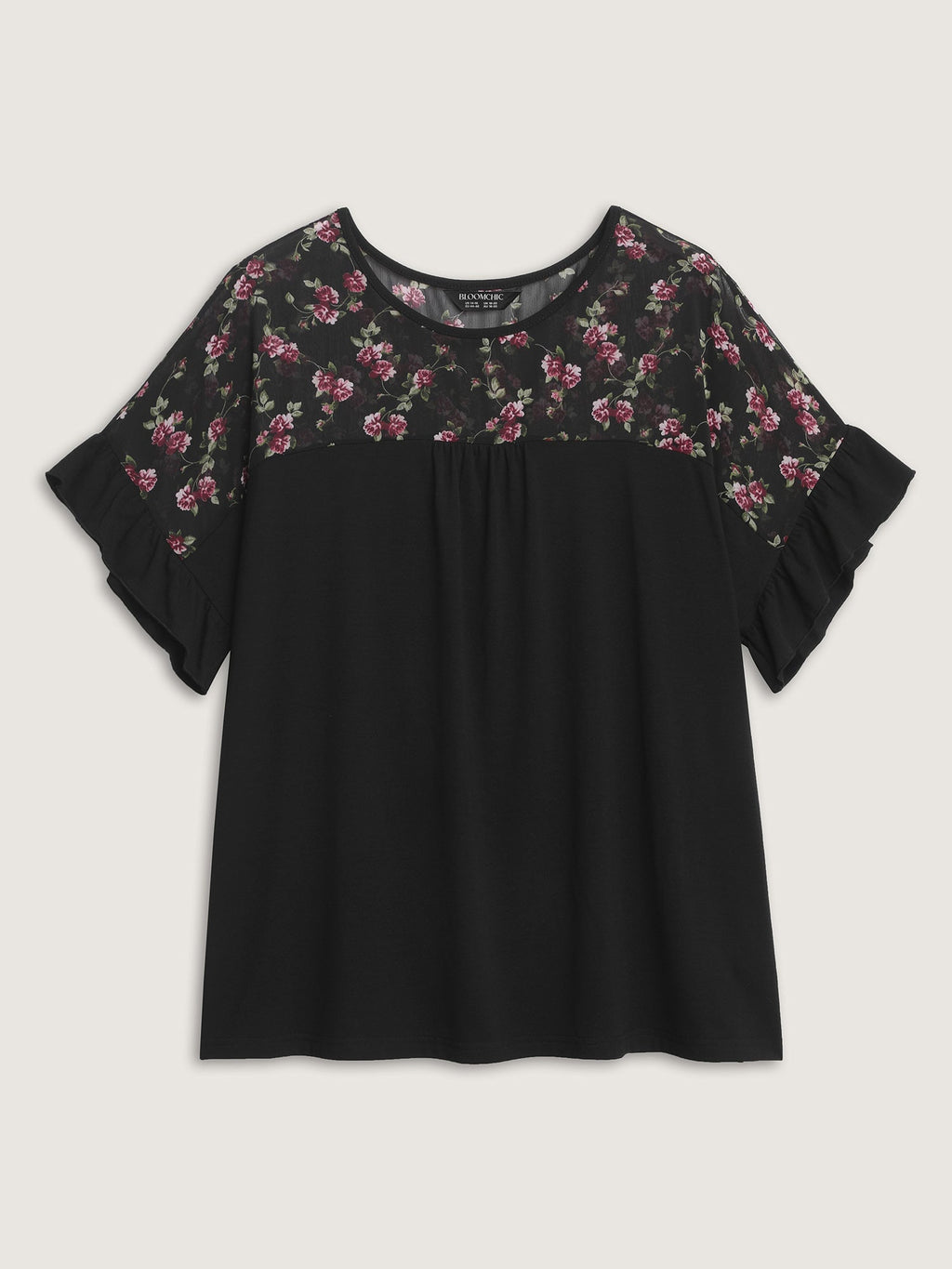 Sheer Floral Print Contrast Knit Top