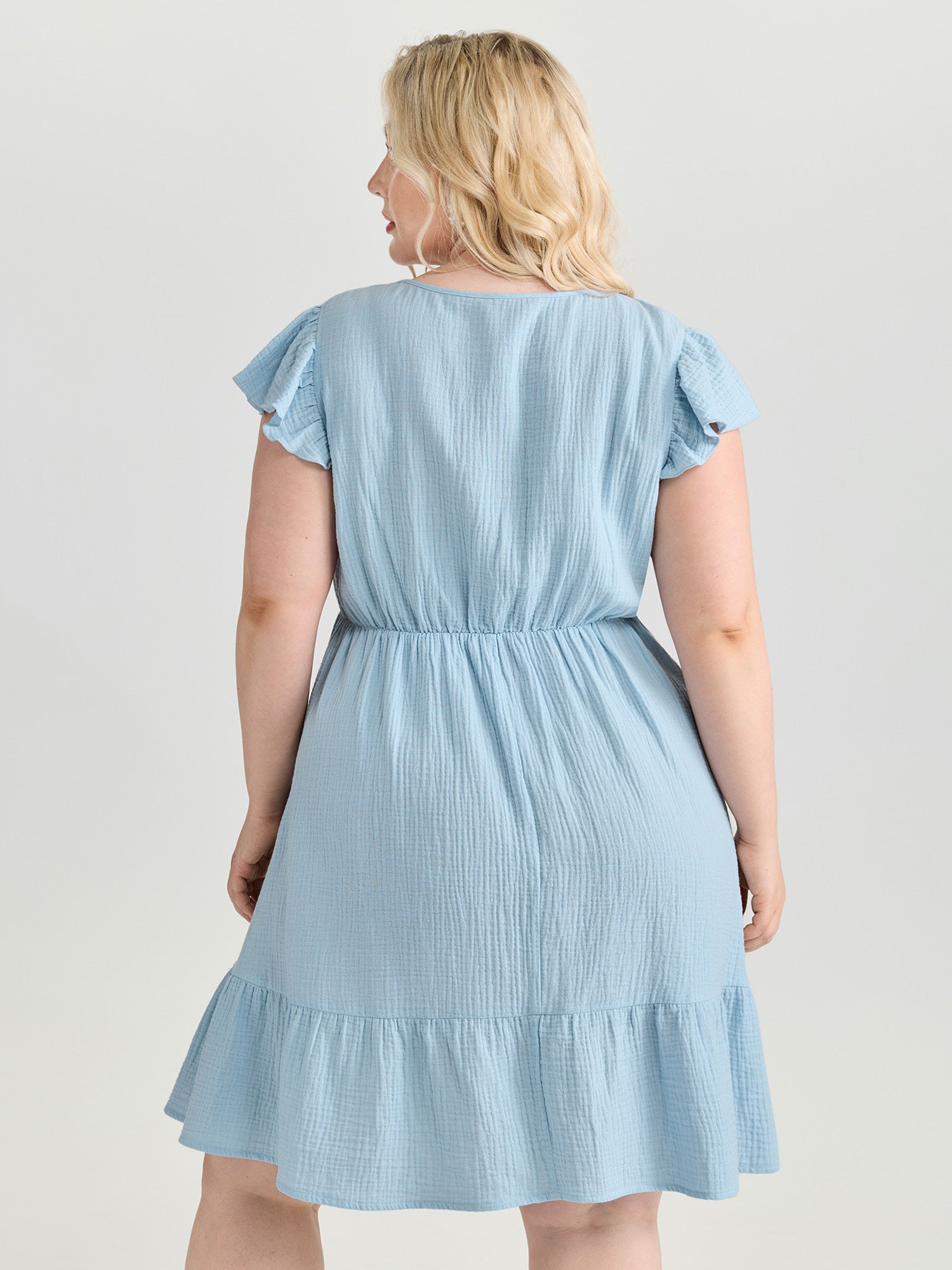 Textured Flutter Sleeve Notched Collar Mini Dress