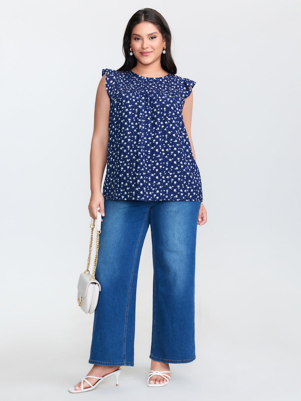 Floral Print Flutter Sleeve Blouse