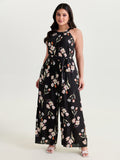 Large Floral Print Halter Neckline Jumpsuit