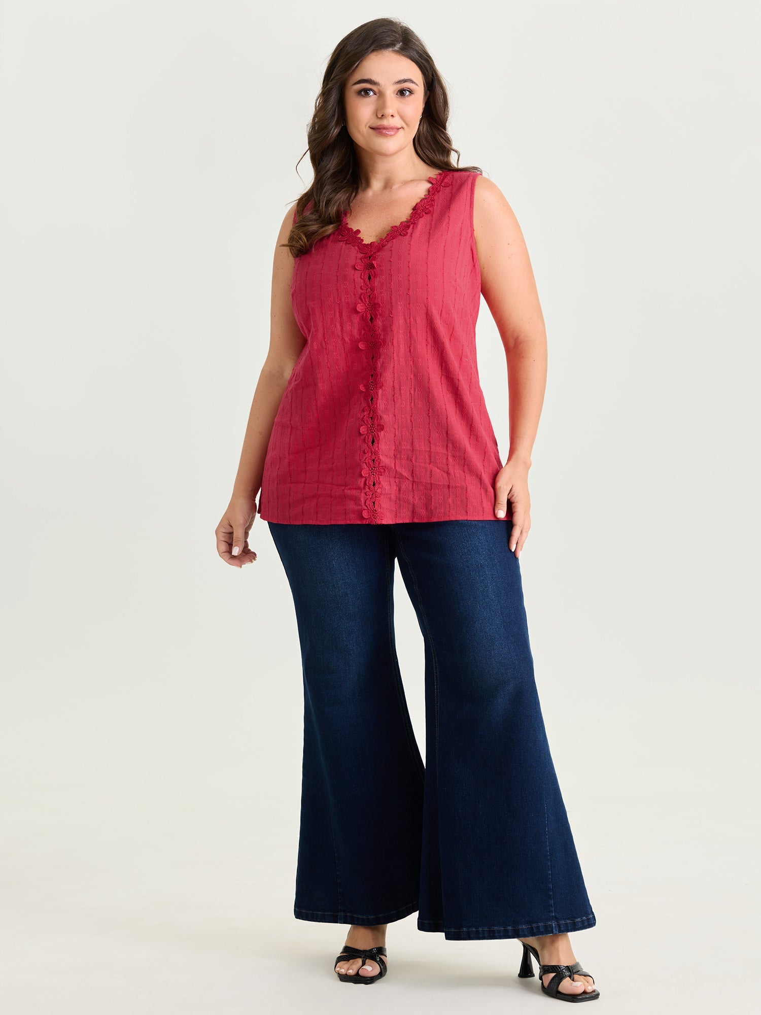 Cotton Floral Lace Detail Textured Tank Top