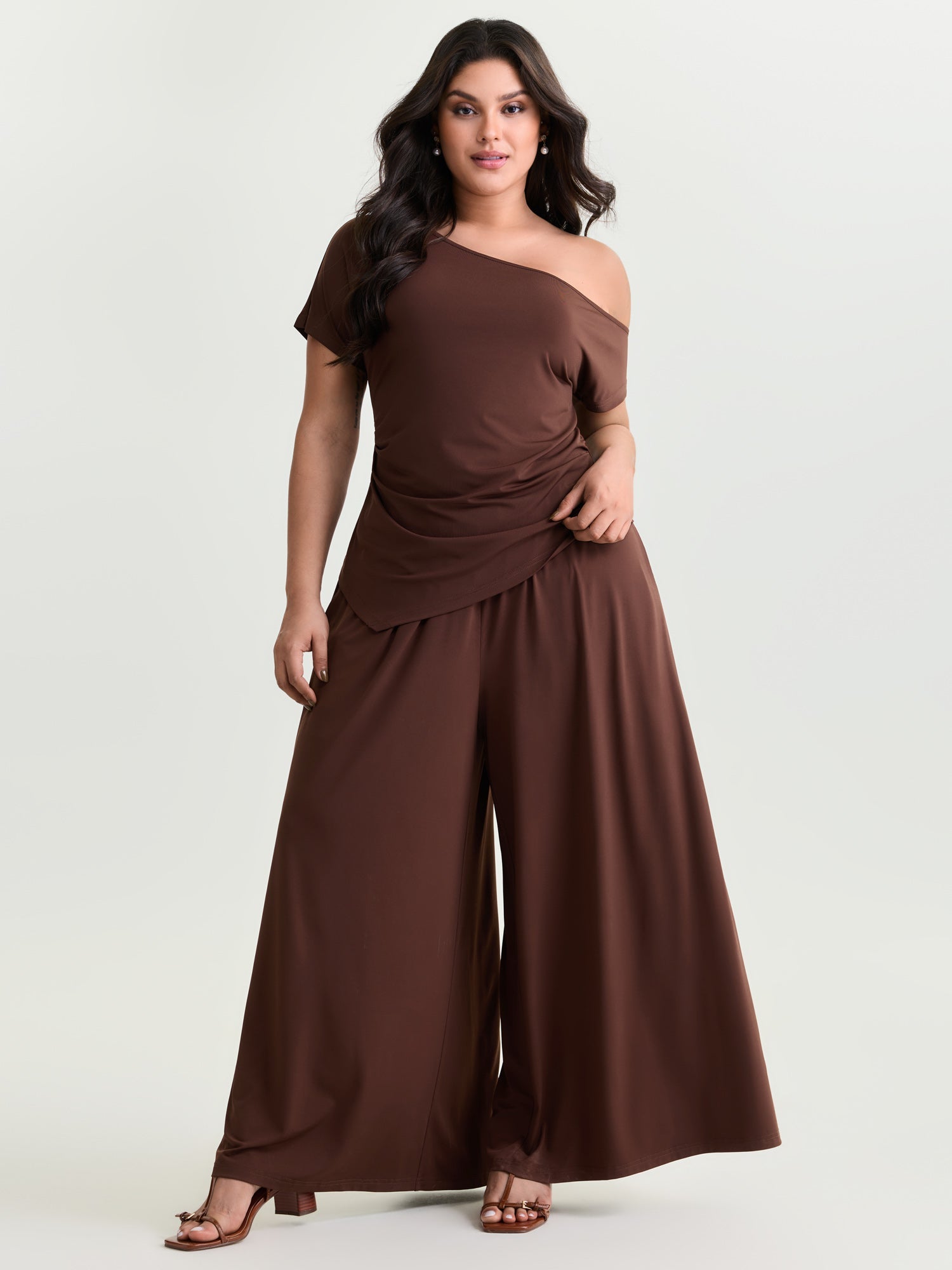 Supersoft Stretchy One-Shoulder Ruched Knit Top