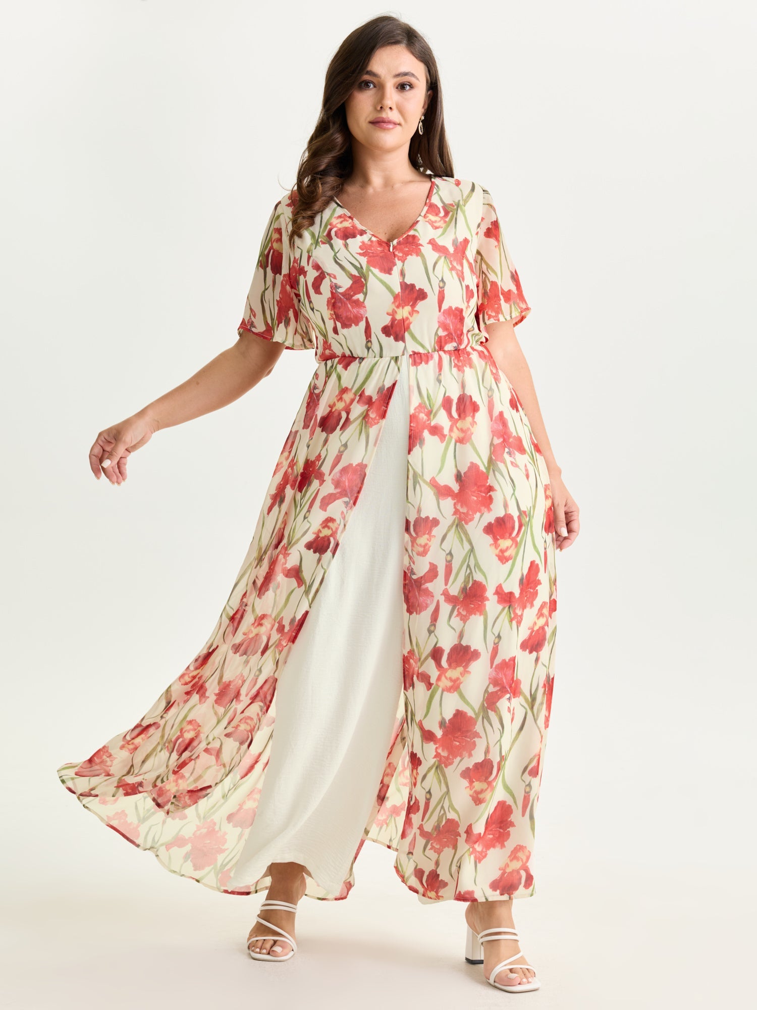 Hidden Zipper Floral Layered Pockets Jumpsuit