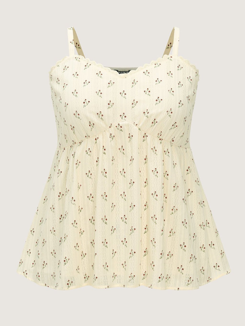 Floral Print Lace Trim Tank Top