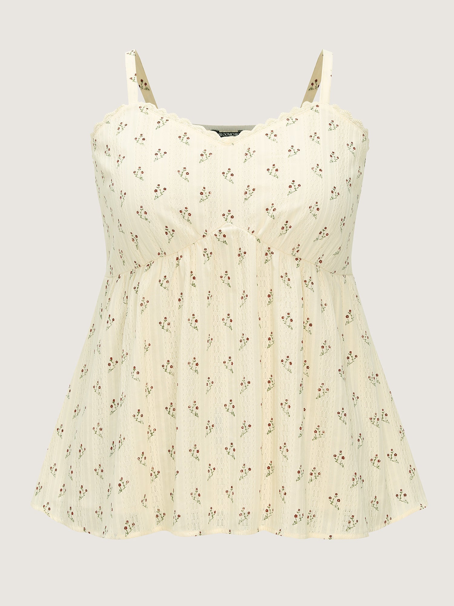 Floral Print Lace Trim Tank Top