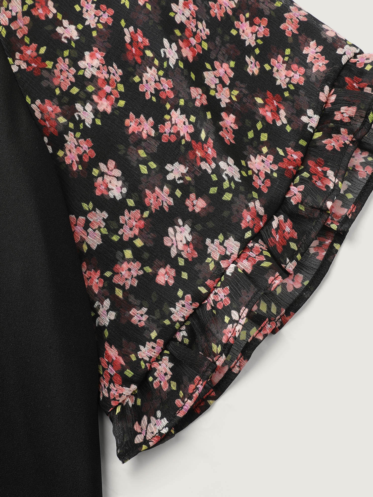 Sheer Floral Print Ruffled Cuff Sleeve Top