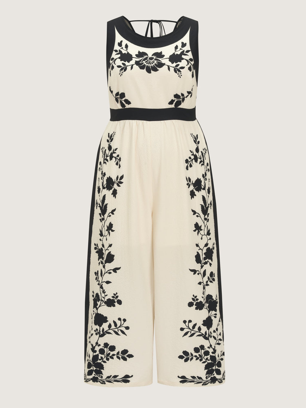 Color Contrast Floral Print Back-Tie Jumpsuit