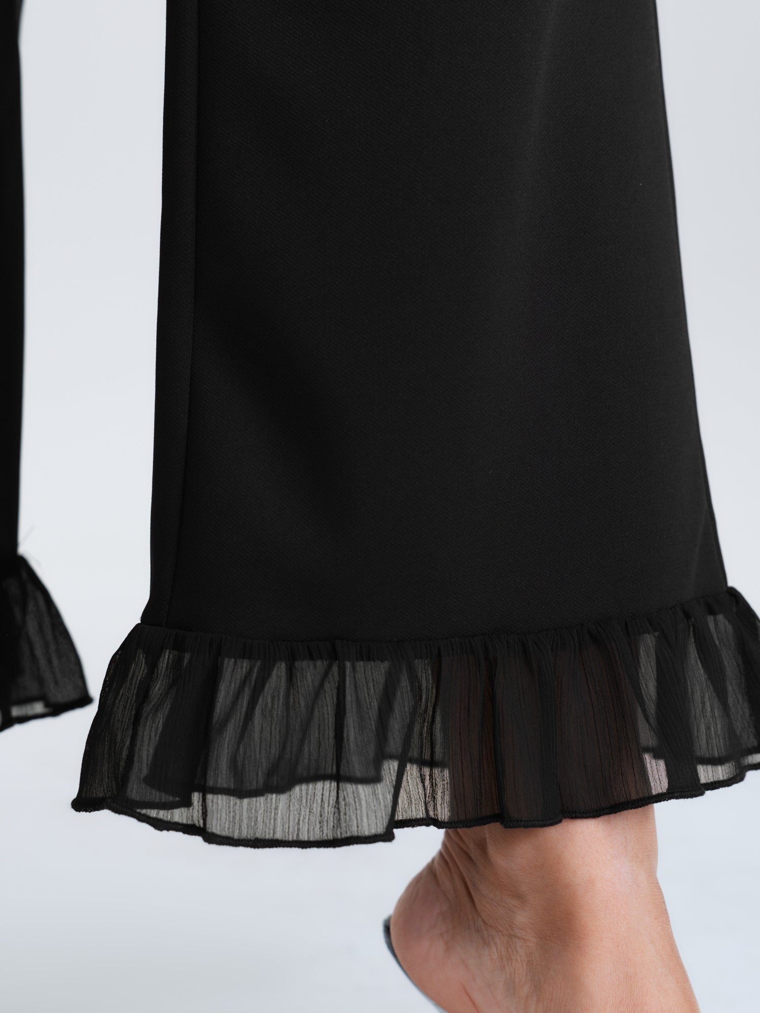 Ruffled Flared Hem Plain Pants