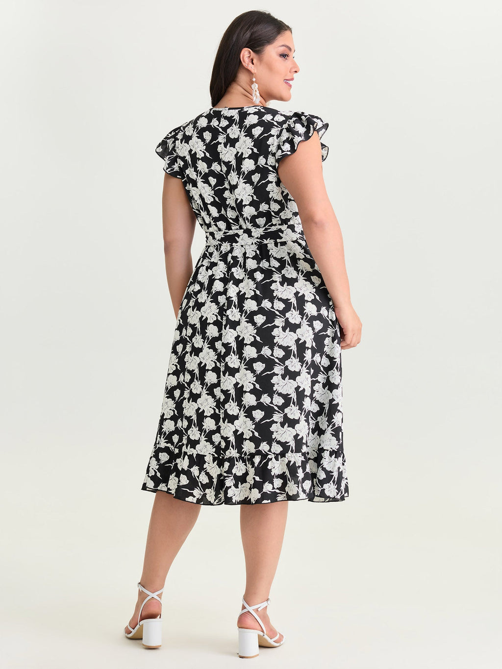 Floral Print Wrap Neckline Side Tie Midi Dress
