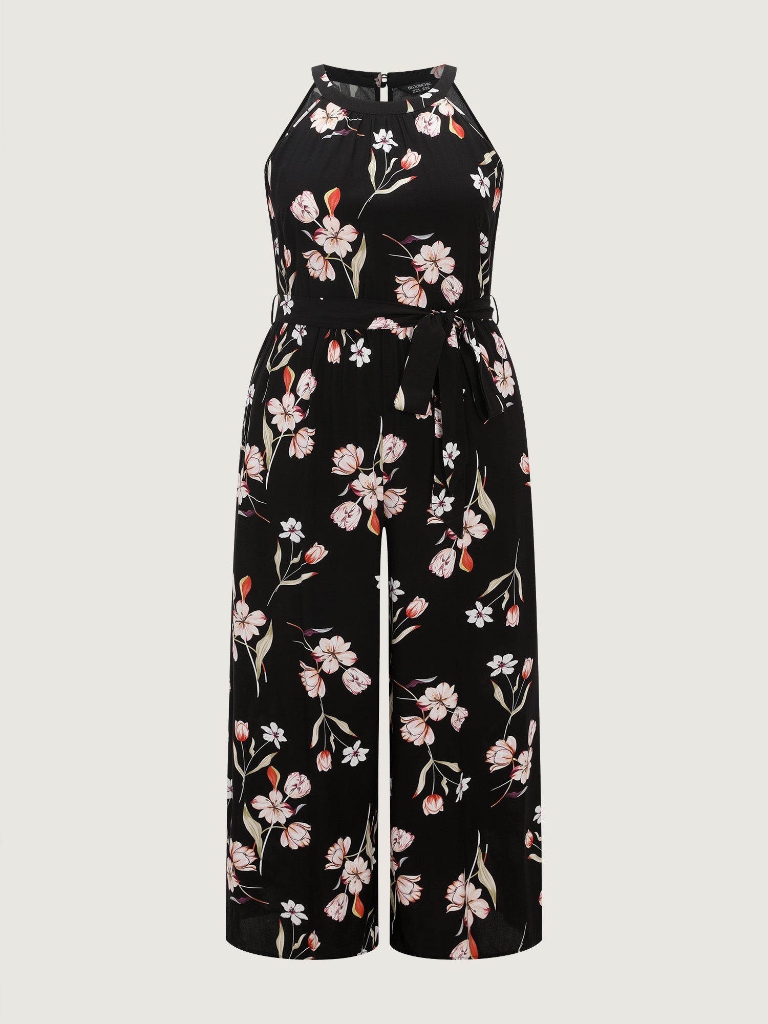 Large Floral Print Halter Neckline Jumpsuit