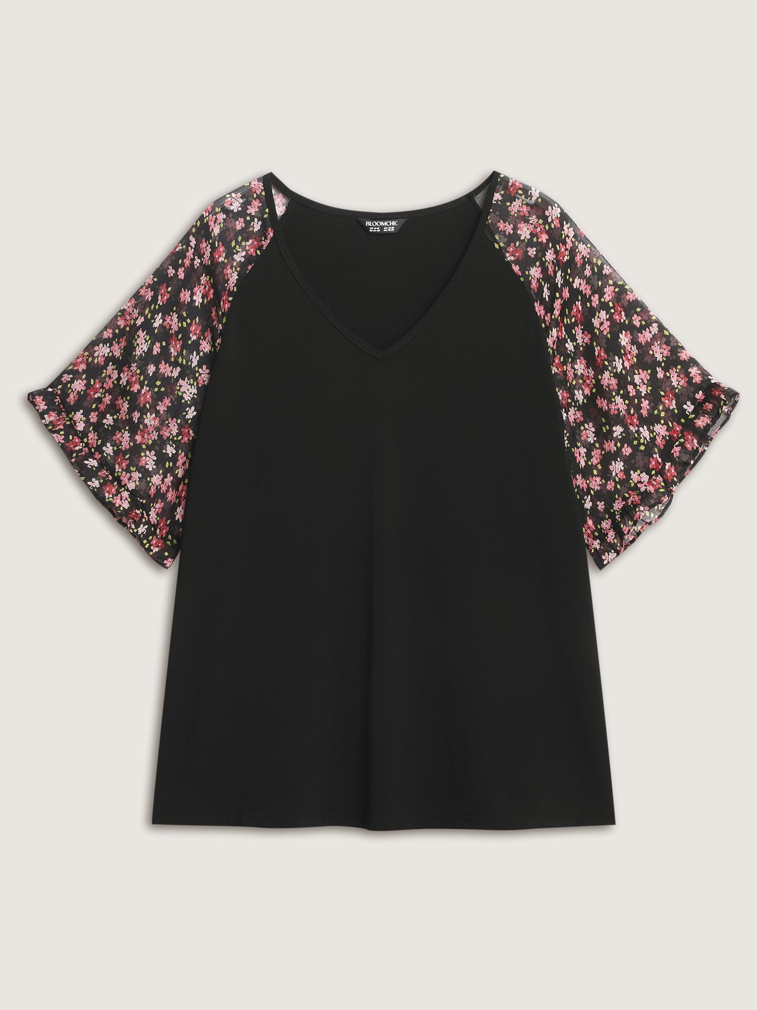 Sheer Floral Print Ruffled Cuff Sleeve Top