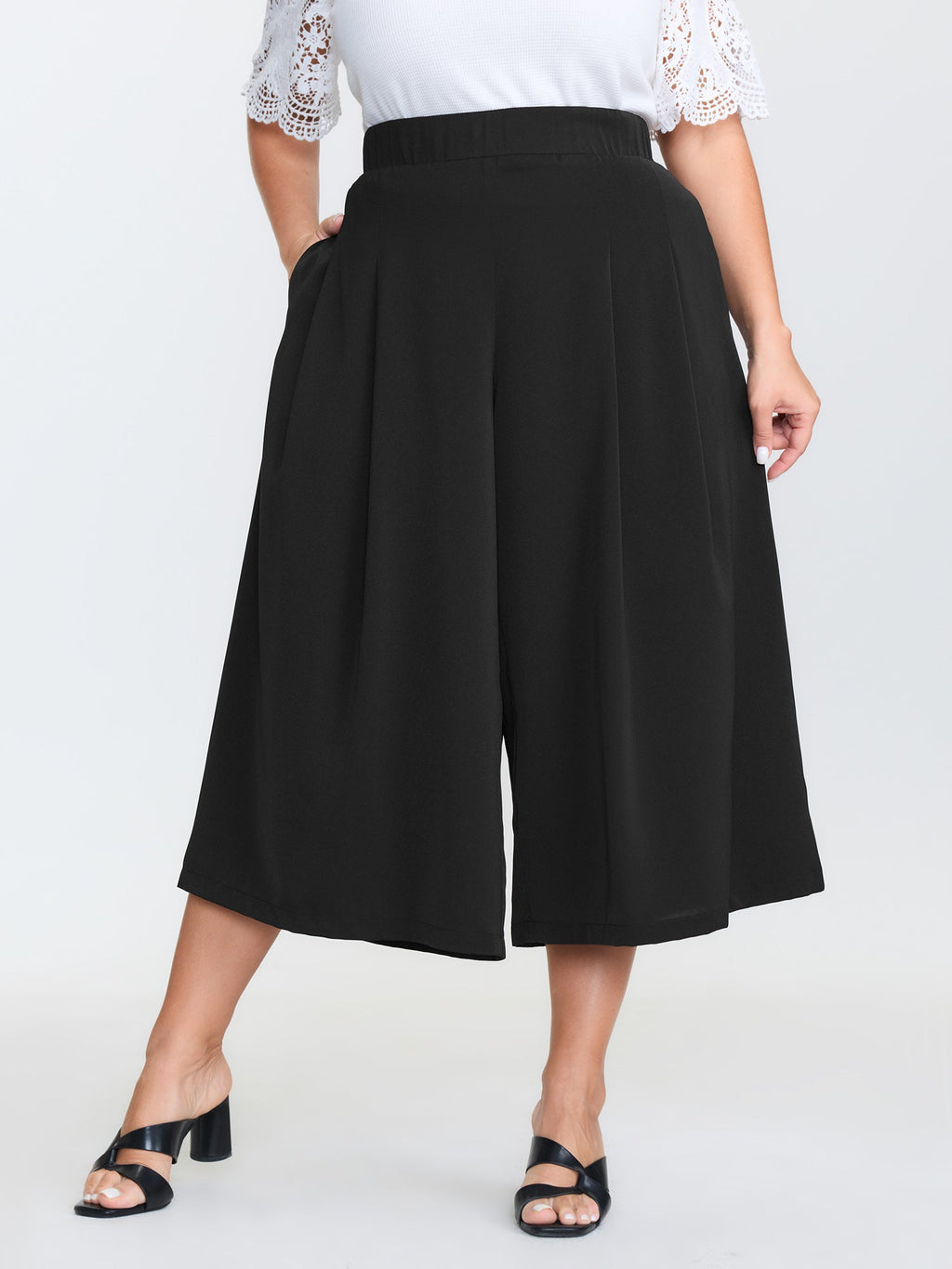 Stretchy Waist Wide-Leg Pants