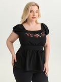 Floral Embroidered Babydoll Plain Knit Top