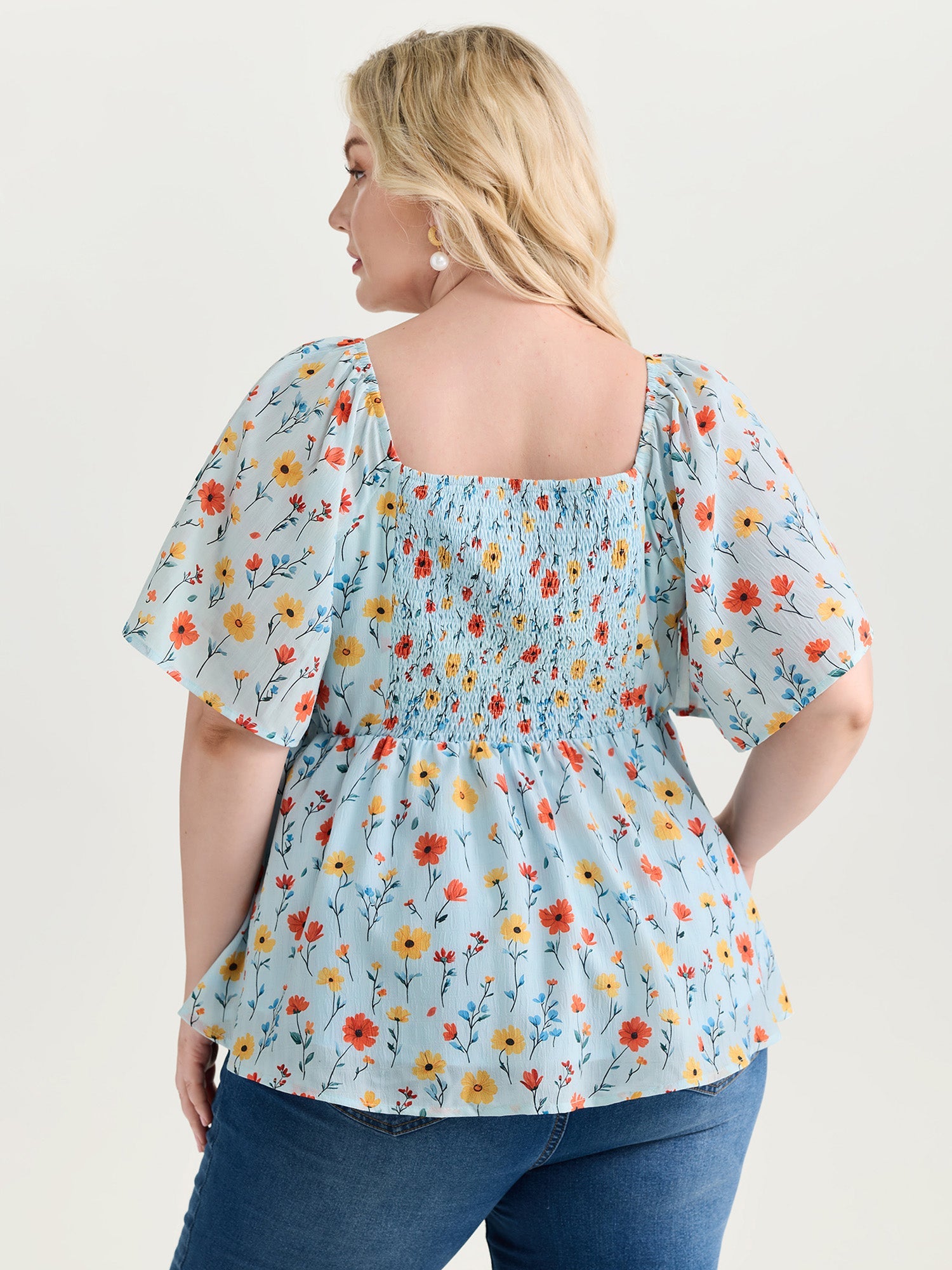 Sunshine-Ready Floral Print Drawstring Blouse