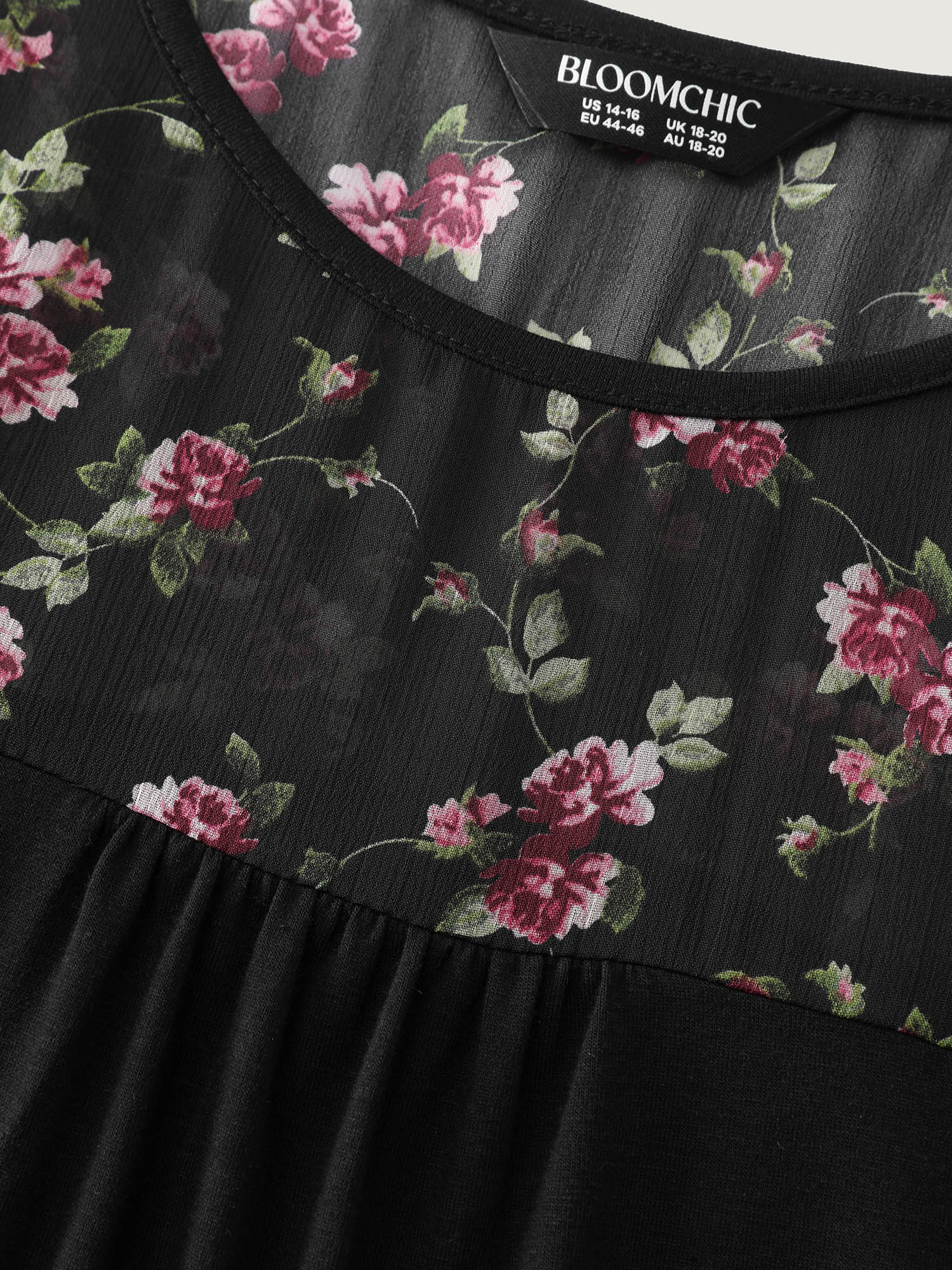 Sheer Floral Print Contrast Knit Top