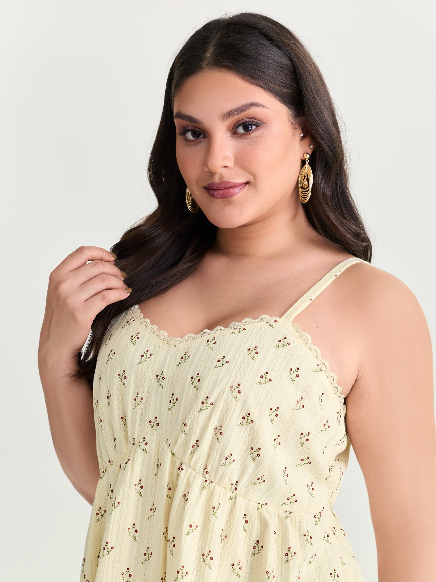 Floral Print Lace Trim Tank Top