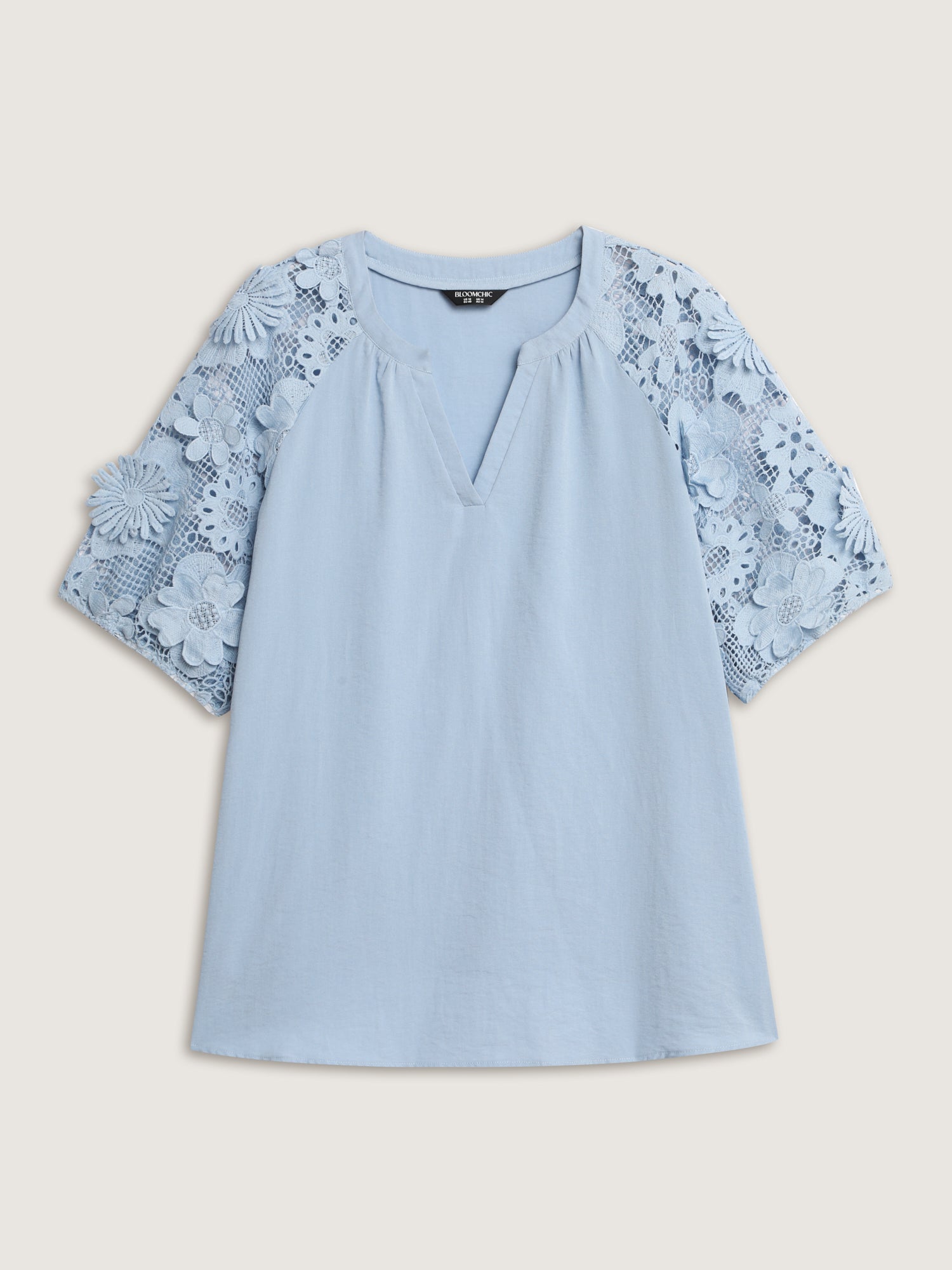 3D Floral Sleeve Spliced Flowy Blouse