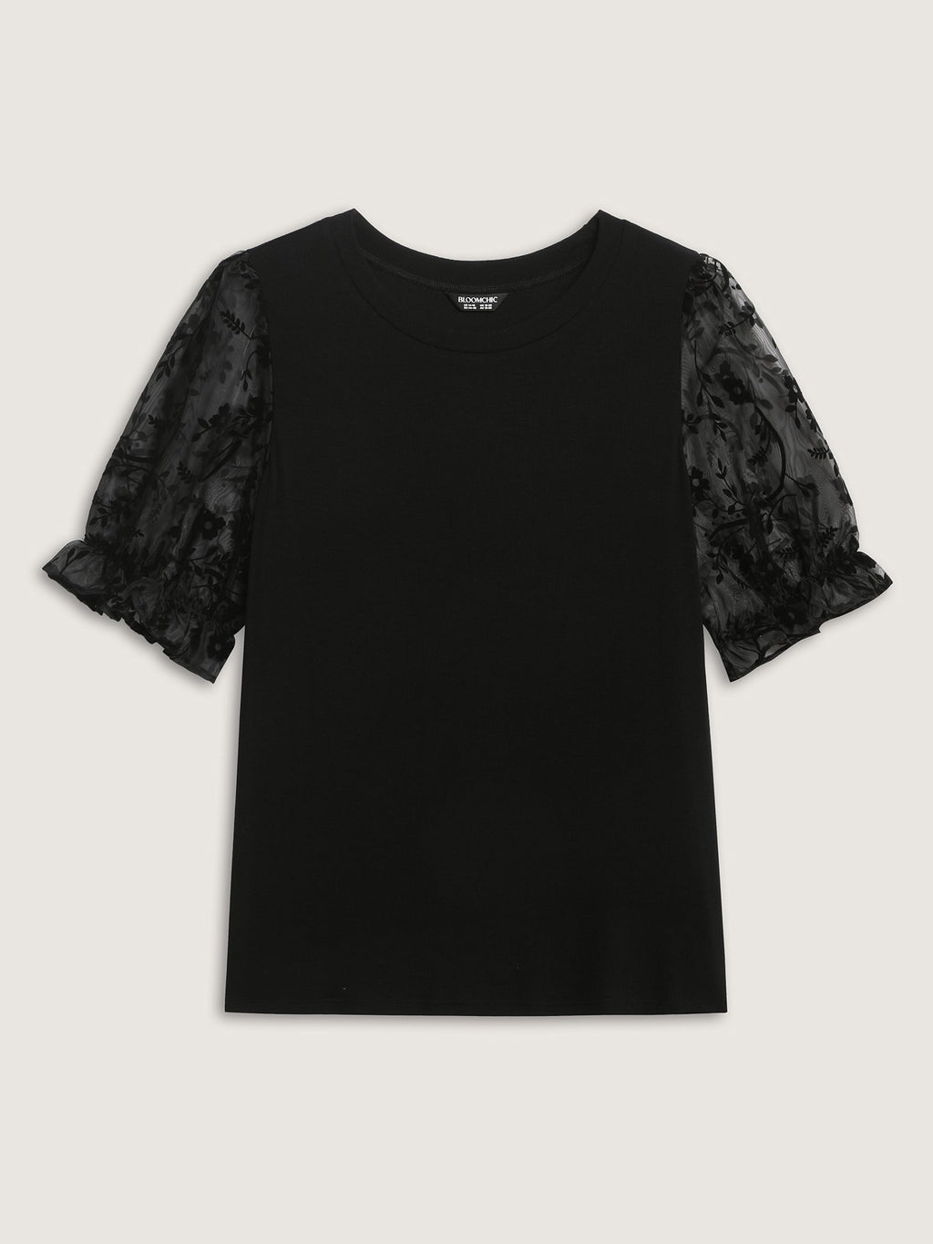 Sheer Puffy Sleeve Round Neck T-Shirt