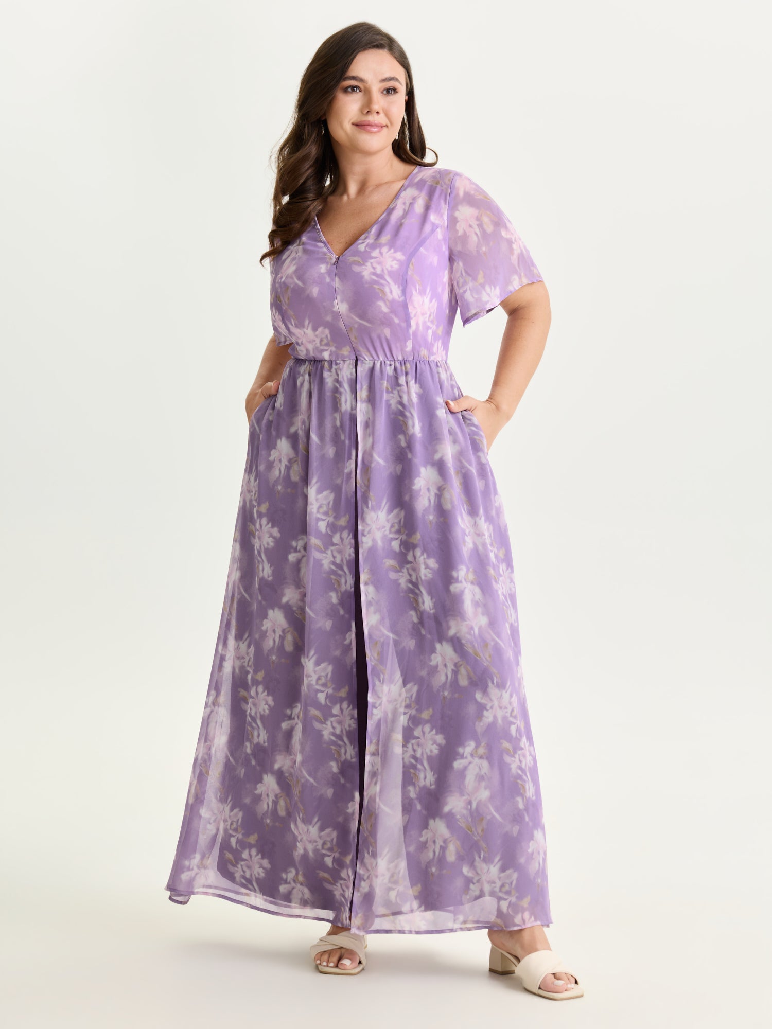 Hidden Zipper Floral Layered Pockets Jumpsuit