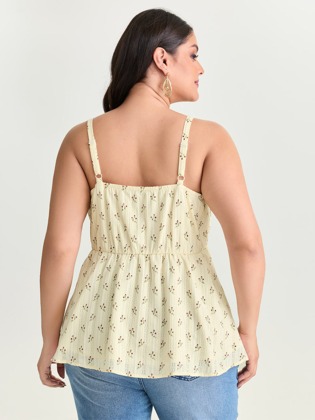 Floral Print Lace Trim Tank Top