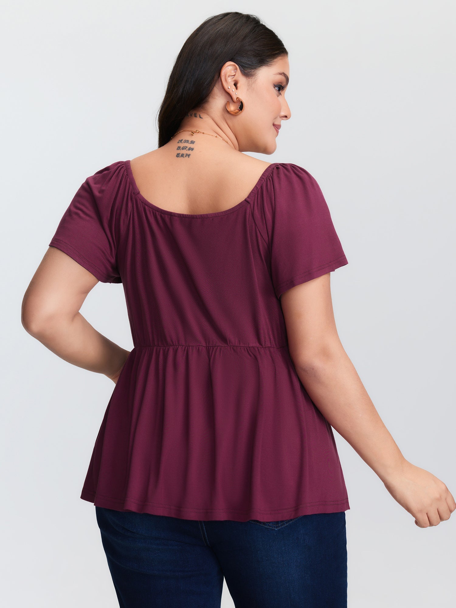 Stretchy Ruched Bodice Pleated Knit Top