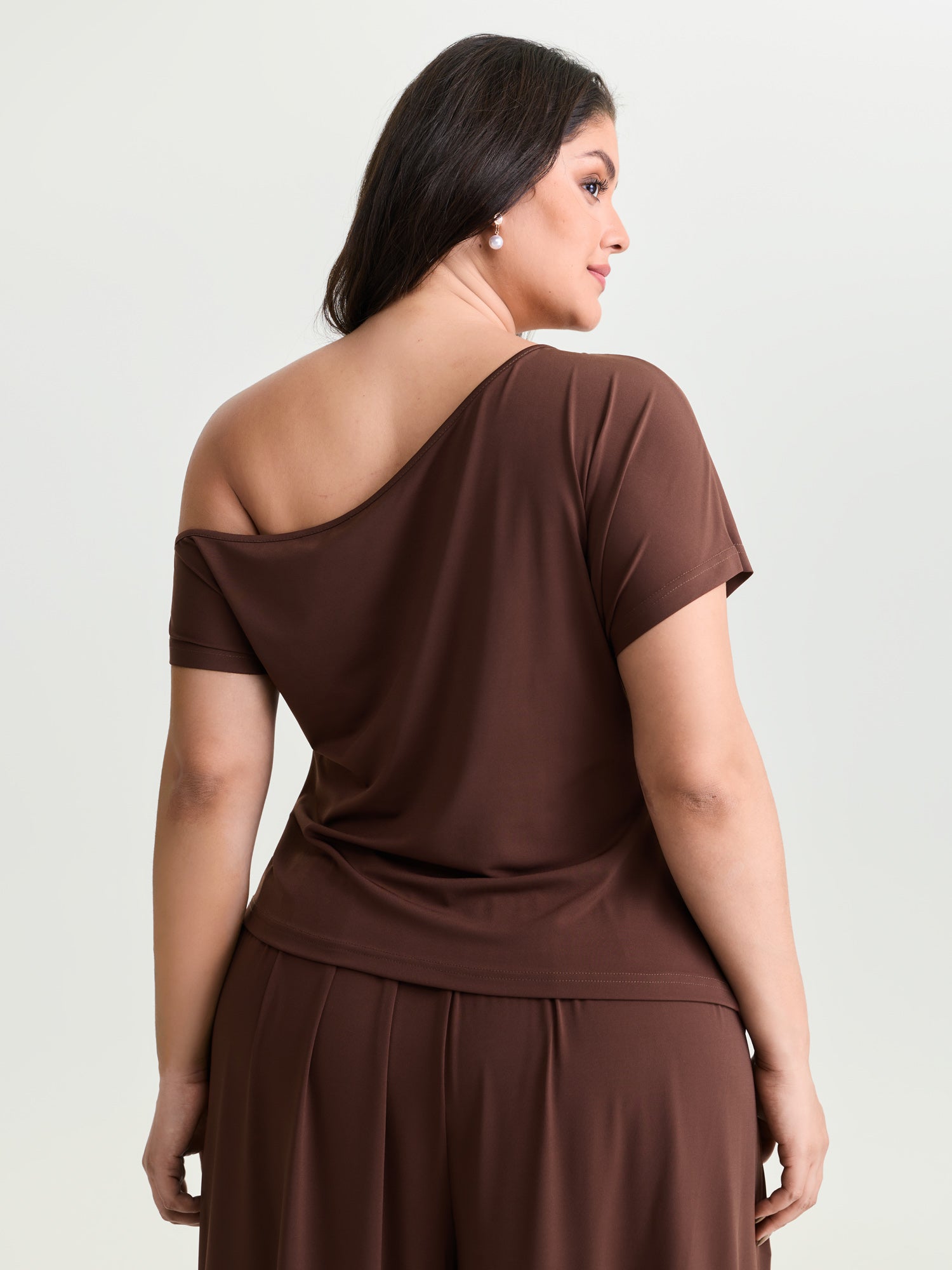 Supersoft Stretchy One-Shoulder Ruched Knit Top