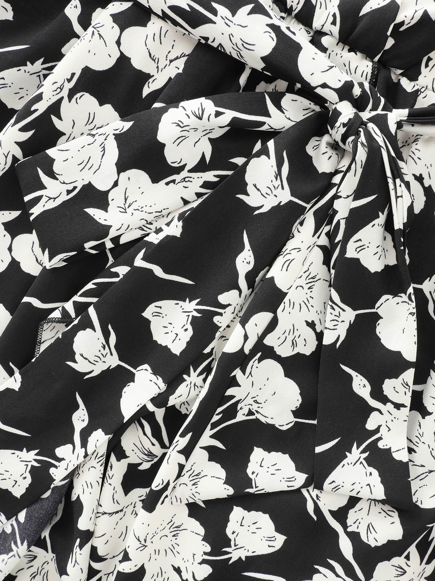 Floral Print Wrap Neckline Side Tie Midi Dress