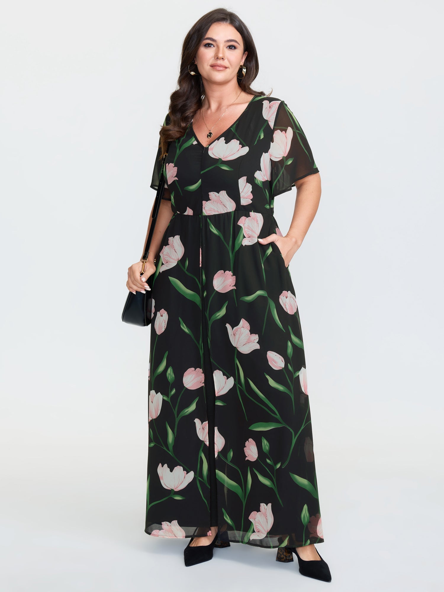 Hidden Zipper Floral Layered Pockets Jumpsuit