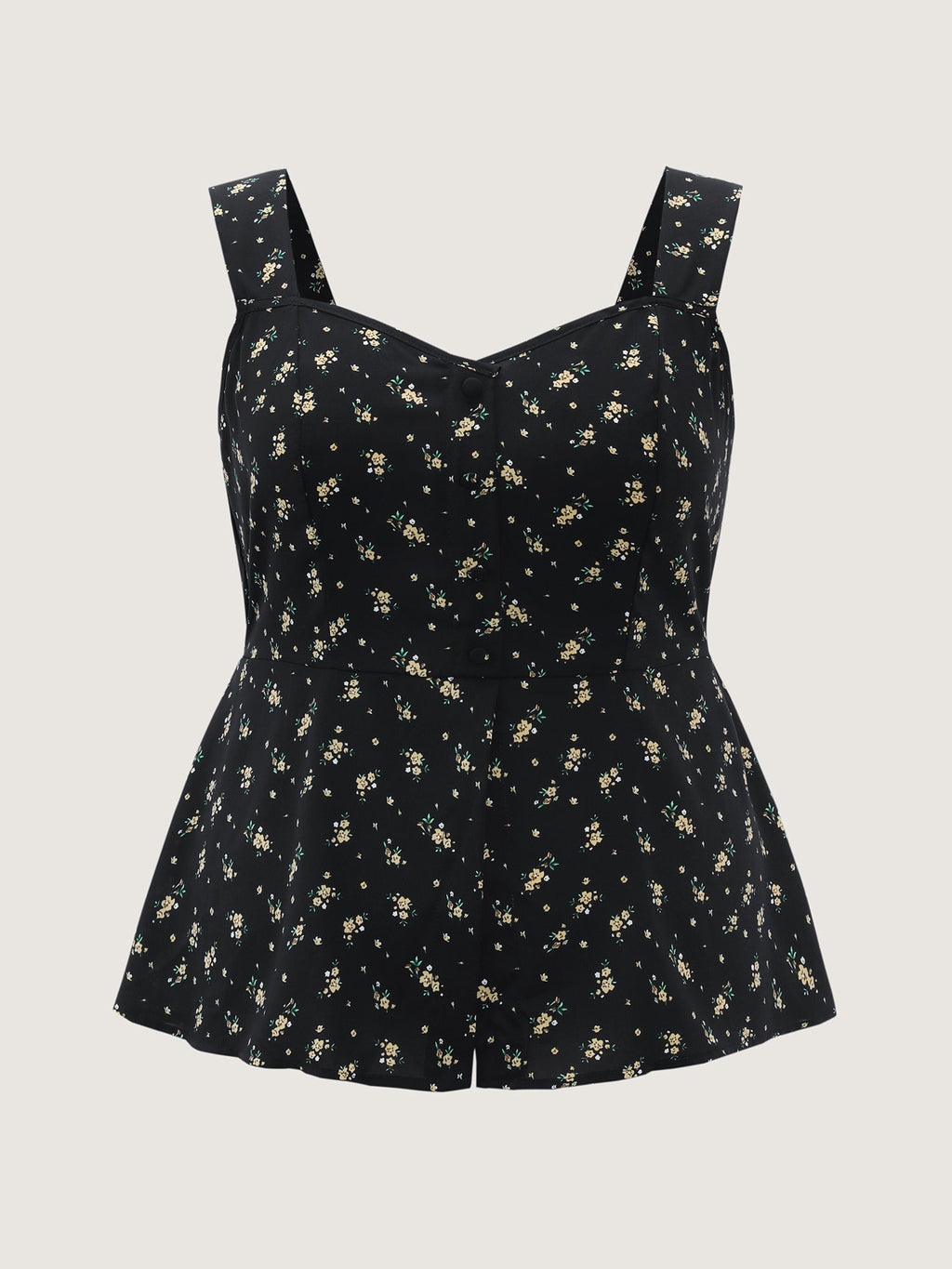 Floral Print Shirred Cinched-Waist Tank Top