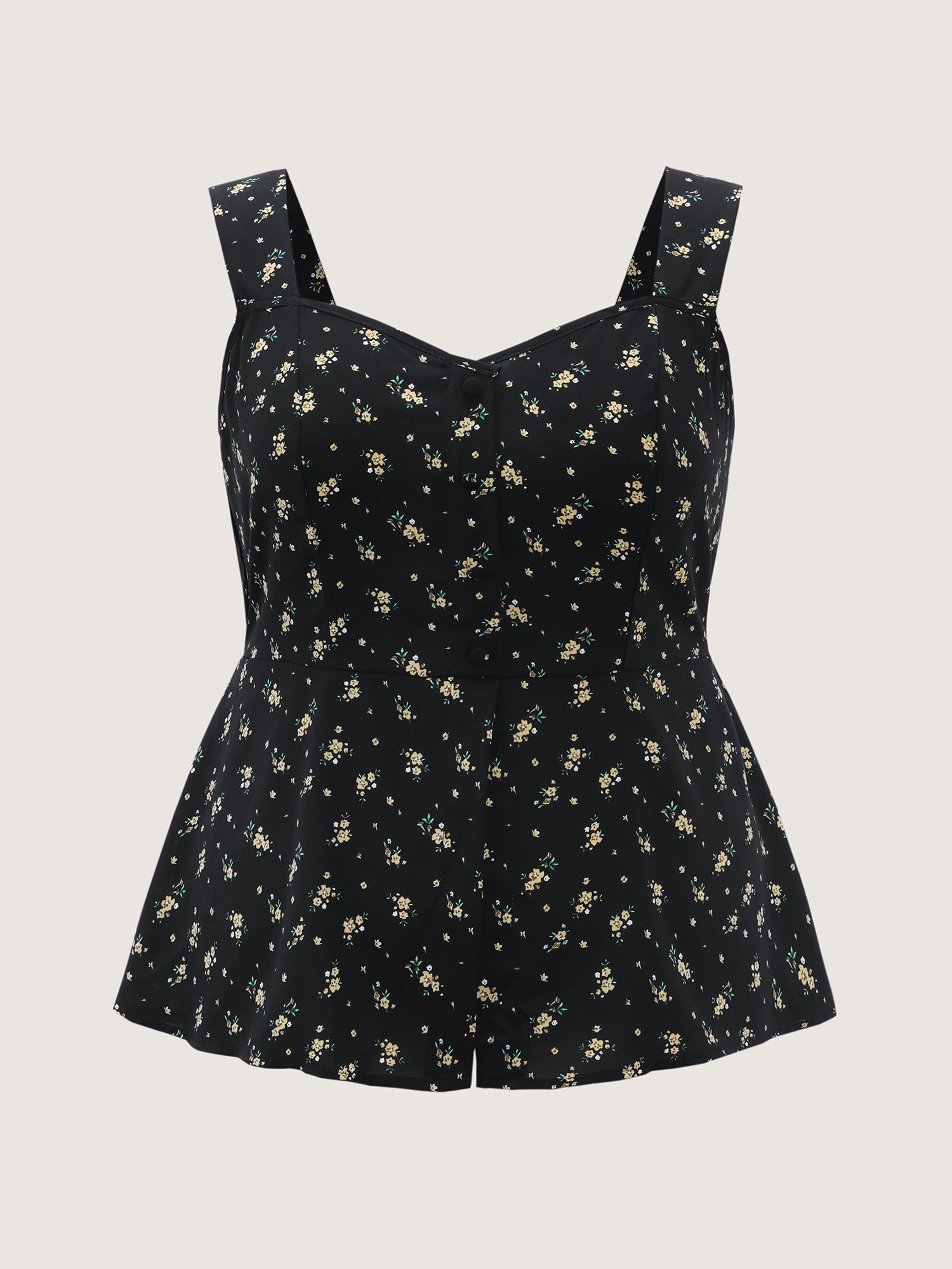 Floral Print Shirred Cinched-Waist Tank Top