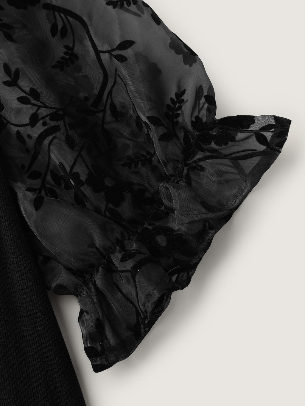 Sheer Puffy Sleeve Round Neck T-Shirt