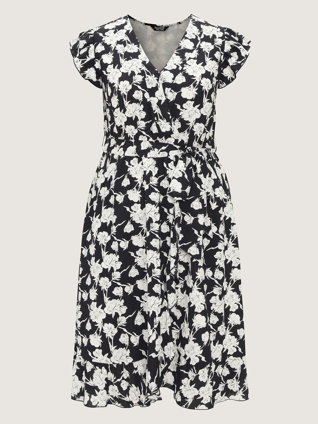 Floral Print Wrap Neckline Side Tie Midi Dress