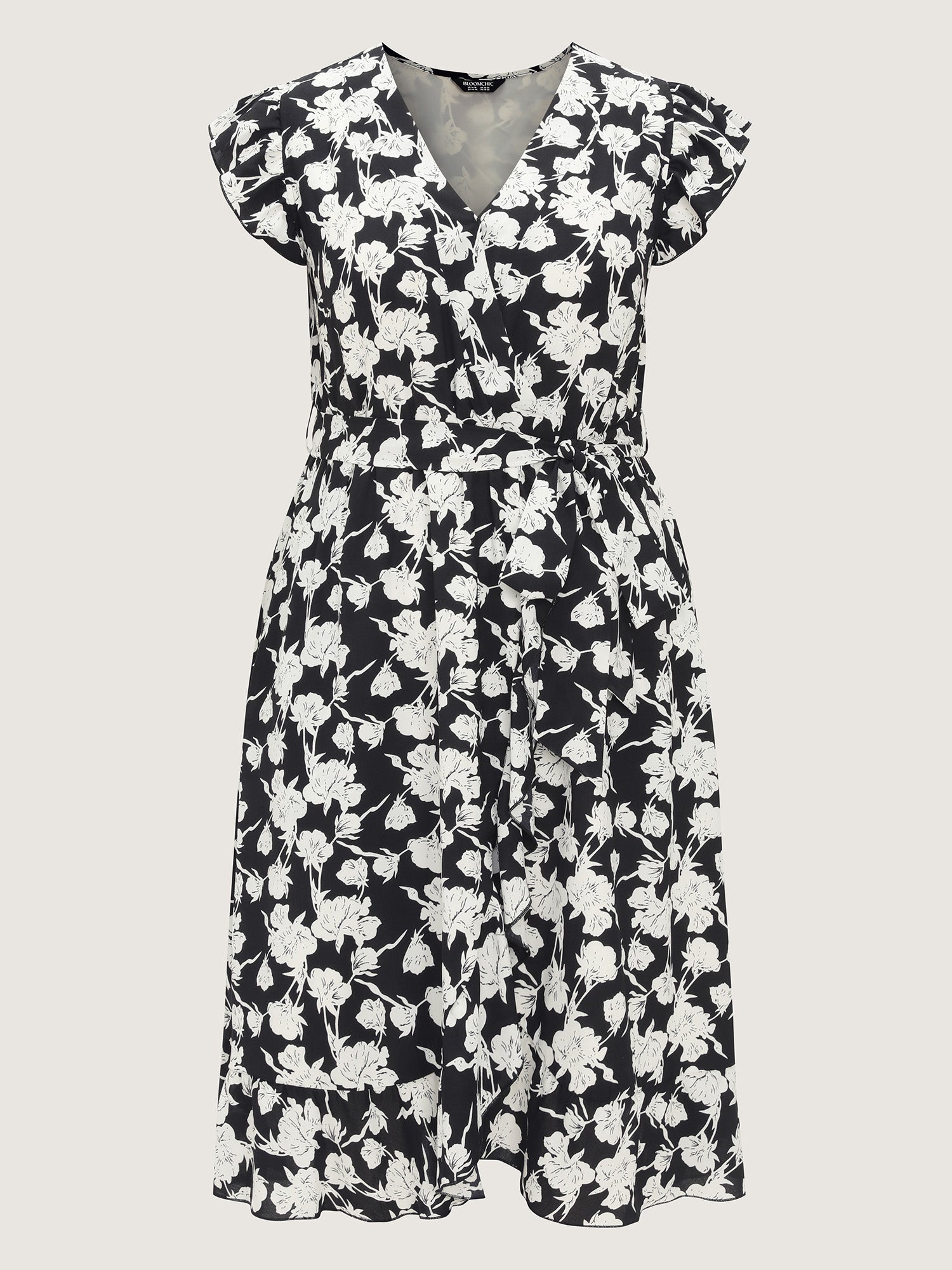 Floral Print Wrap Neckline Side Tie Midi Dress