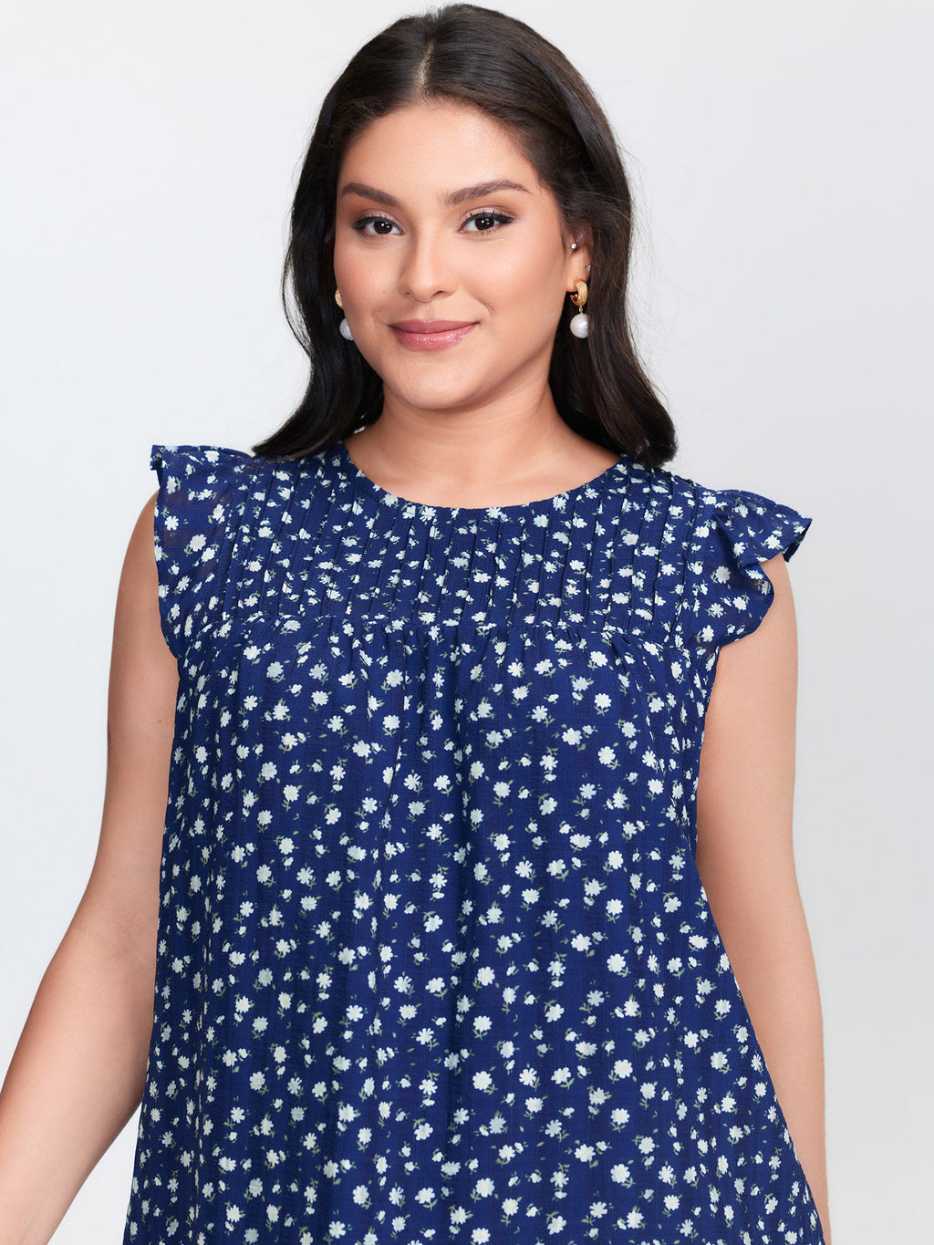 Floral Print Flutter Sleeve Blouse