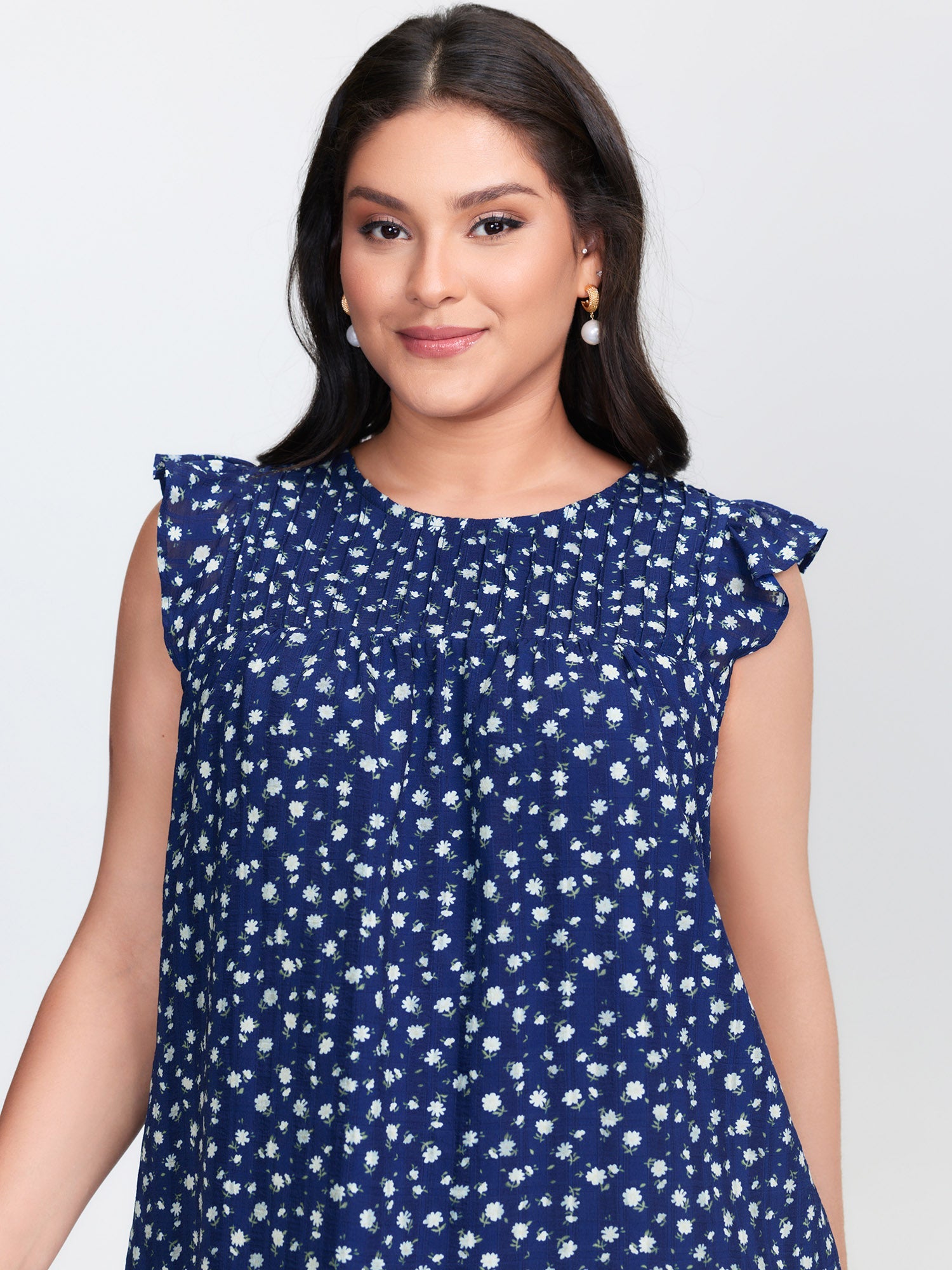 Floral Print Flutter Sleeve Blouse