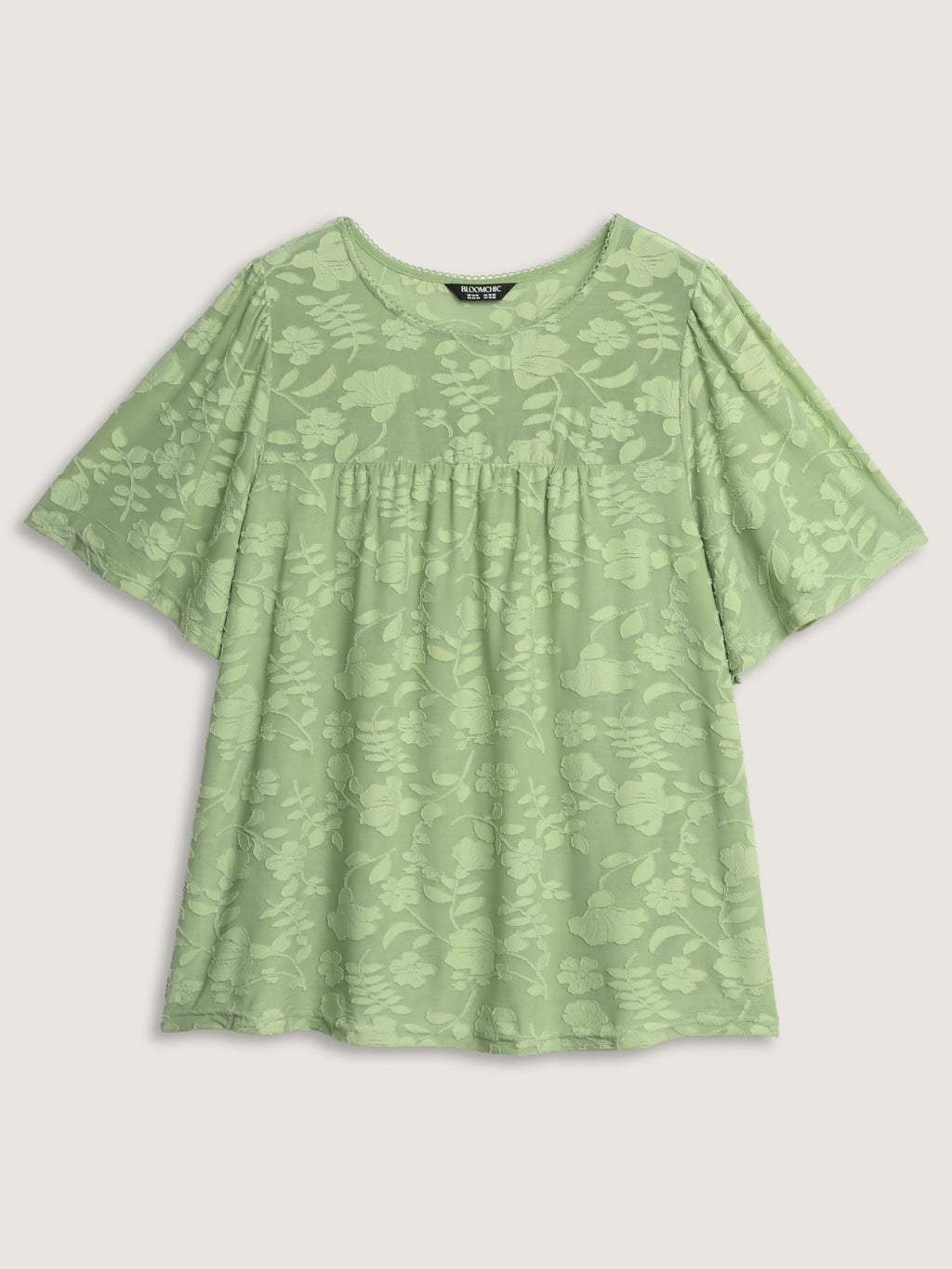 Textured Lace Neckline Flowy Sleeve Blouse