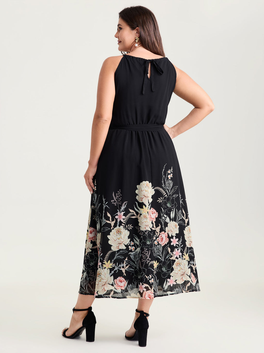 Budding Romance Halter Neck Stretchy Waist Midi Dress