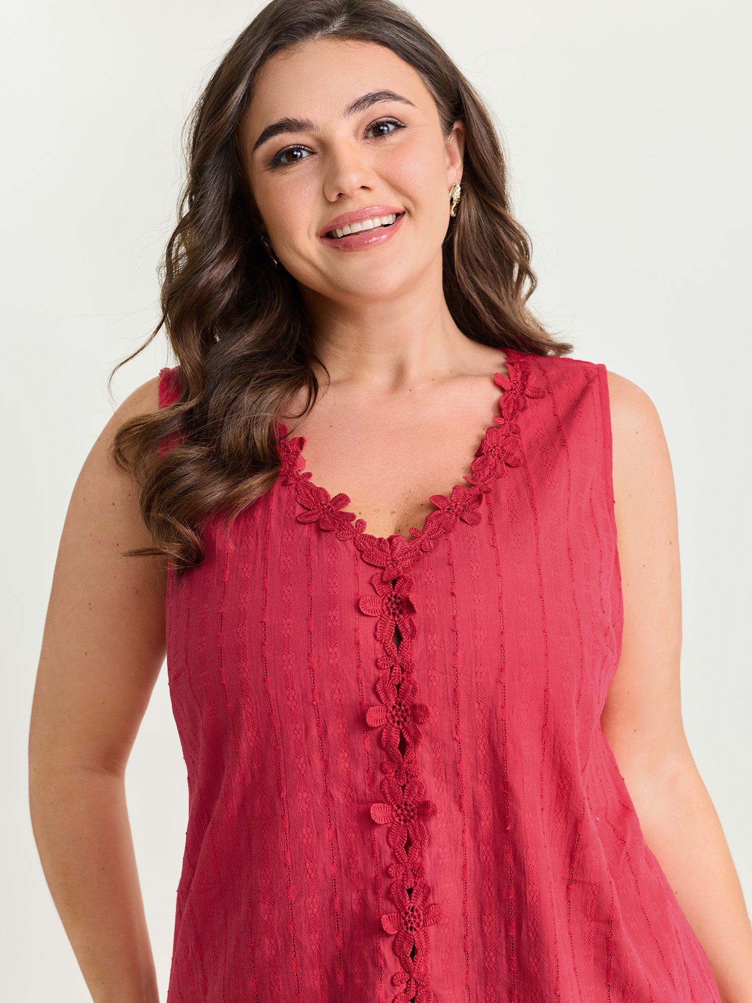 Cotton Floral Lace Detail Textured Tank Top