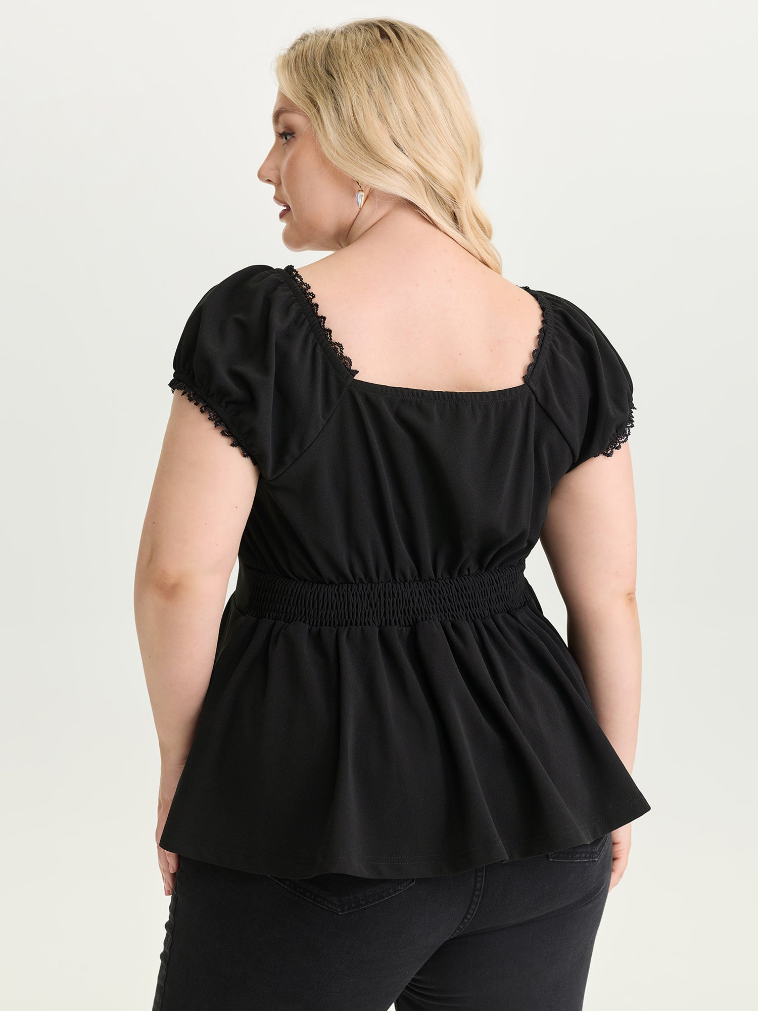 Floral Embroidered Babydoll Plain Knit Top