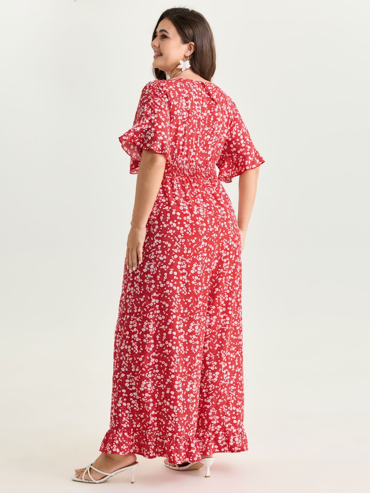Ditsy Floral Print Ruffled Hem Jumpsuit