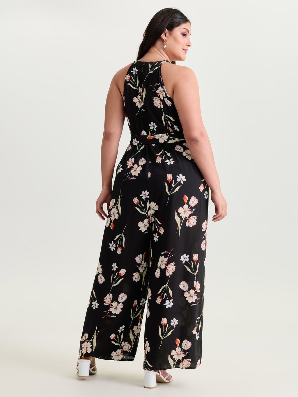 Large Floral Print Halter Neckline Jumpsuit
