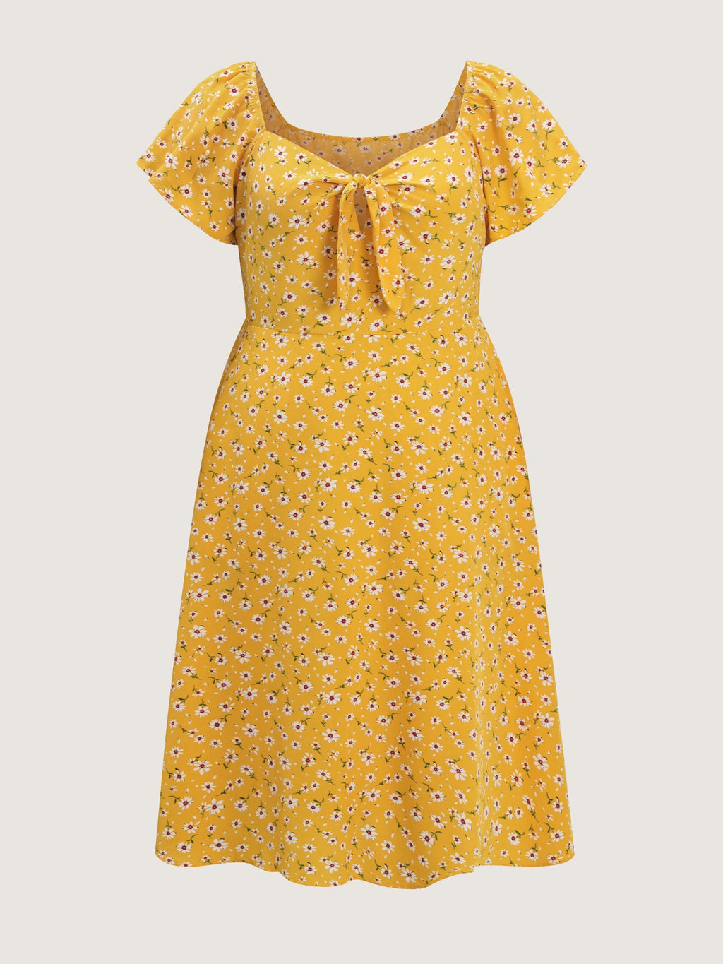 Knotted Front Daisy Floral Print Midi Dress