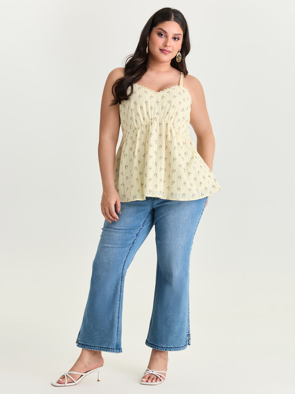 Floral Print Lace Trim Tank Top