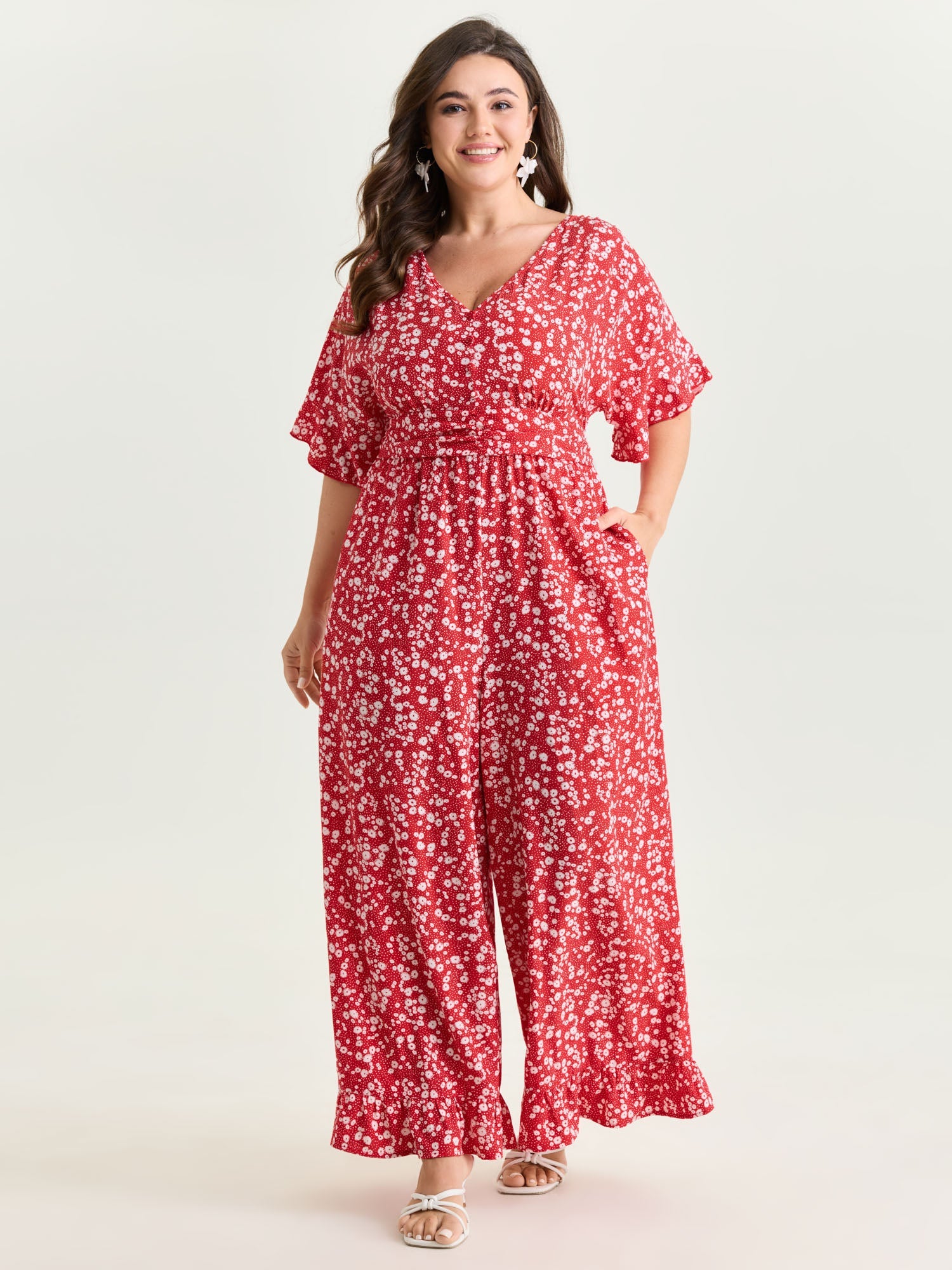 Ditsy Floral Print Ruffled Hem Jumpsuit