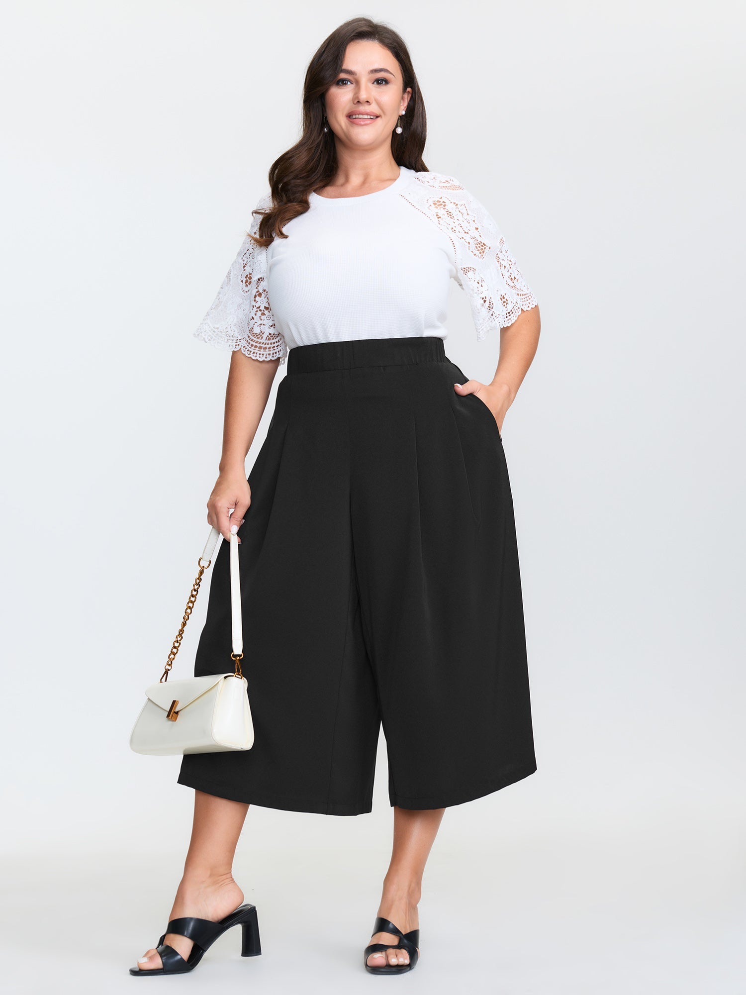 Stretchy Waist Wide-Leg Pants